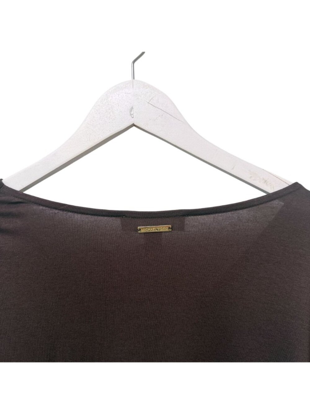MICHAEL KORS Tunic Top Plus Size 1X Brown Stretch Knit Chiffon Blouse NWT - Picture 8 of 13
